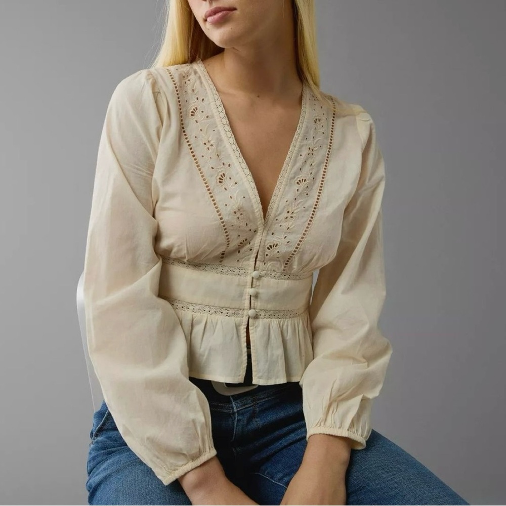 American Eagle Ivory Cotton Peasant Boho Blouse Top NWT Size Extra Large